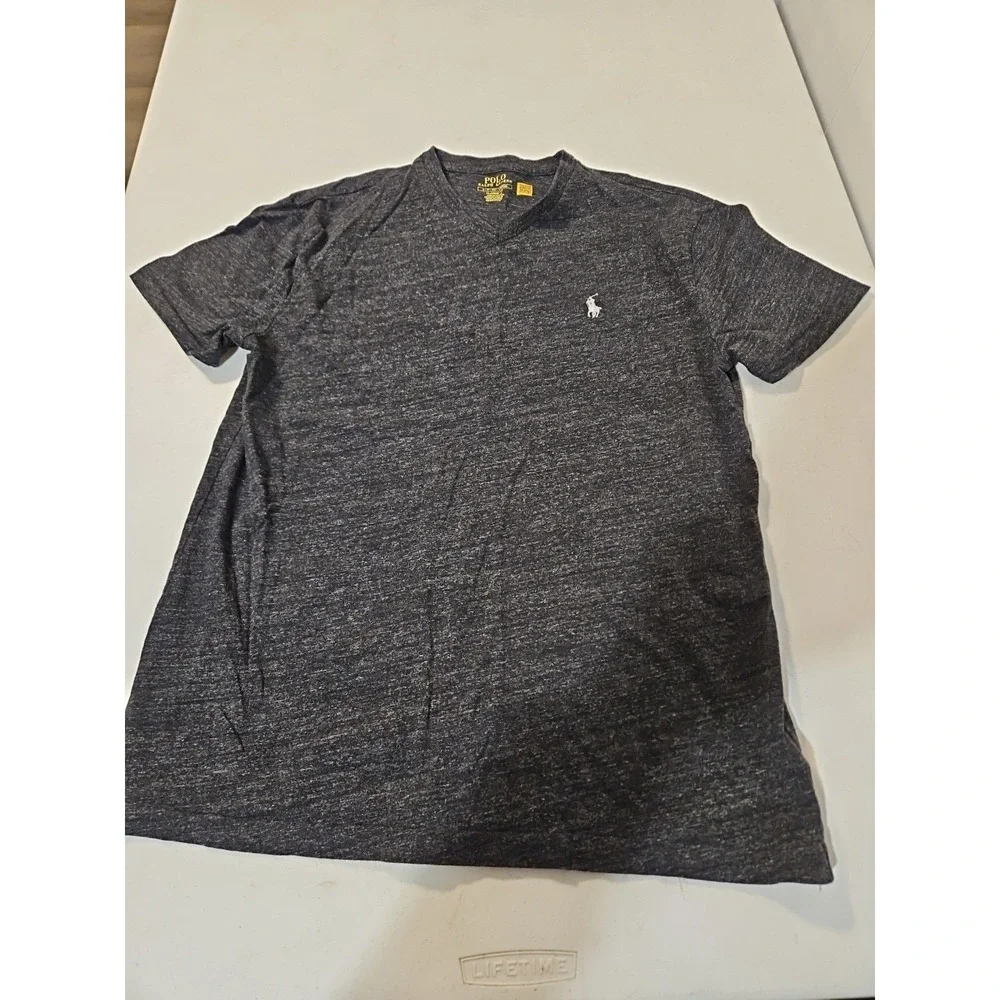 Polo Ralph Lauren V-neck Classic Fit T Shirt Size Small Charcoal White Logo(1359
